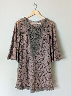 Flying Tomato Brown Lace Belle Sleeve Dress